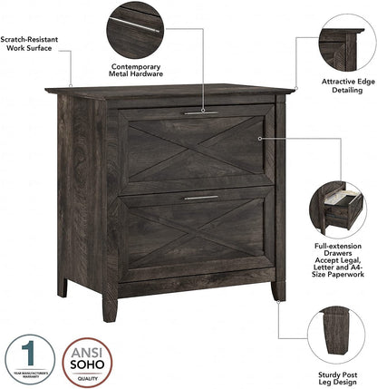 Key West L-Shaped Desk with Mobile File Cabinet for Home Office Workspace