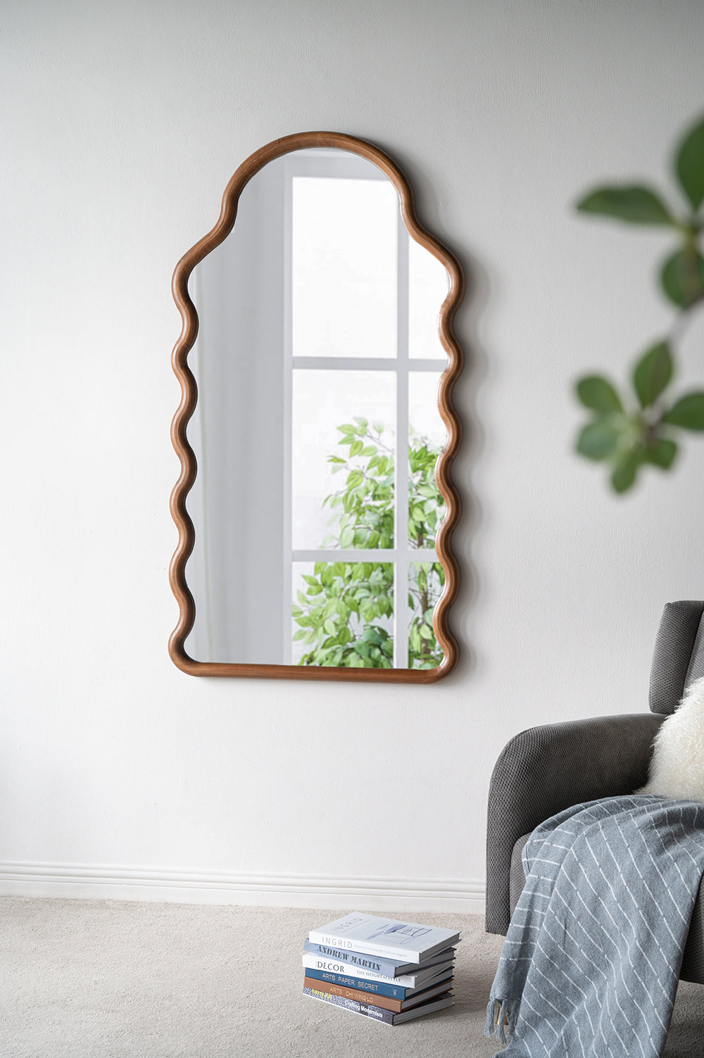 30x1.5x55' Arch Wood Mirror with Unique Frame