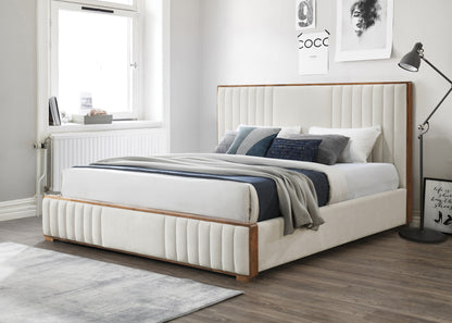 Kaleea Beige Chenille & Walnut Finish EK Bed