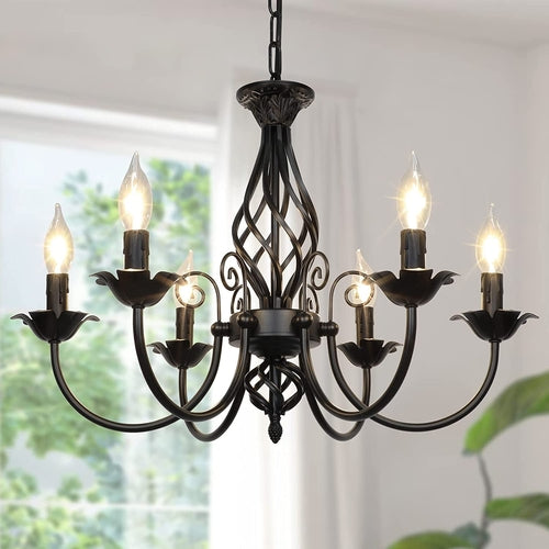 6-Light Farmhouse Candle Chandelier for Living Room, Rustic Industrial