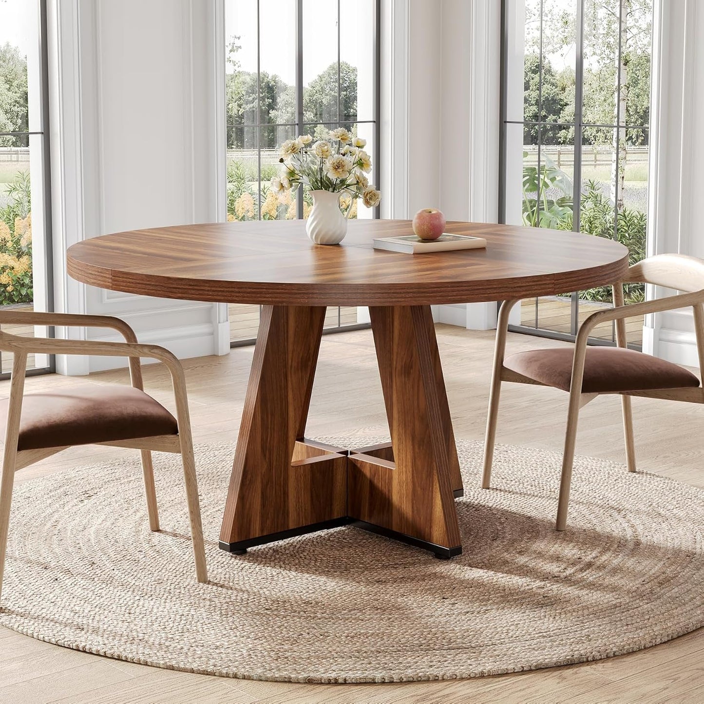 round Dining Table for 4-6 People, 47 Inches Dining Room Table with