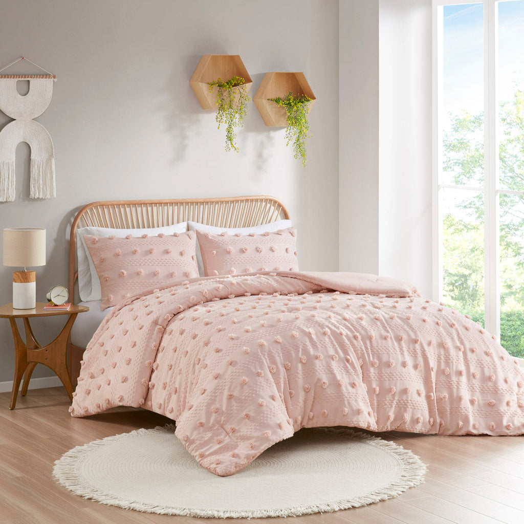 Floral Clip Jacquard Metallic Printed Back Print Long Fur Comforter Mini Set