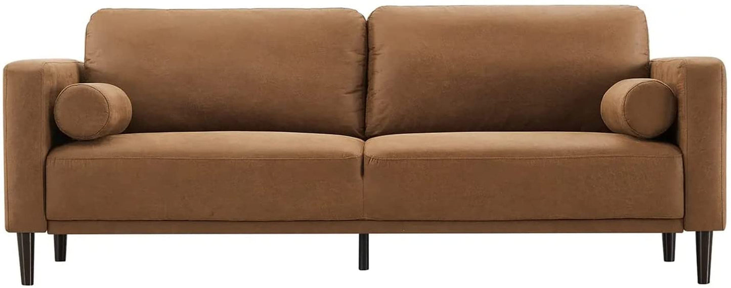 Mid-Century Faux Leather Sofa Couch (Brown)
