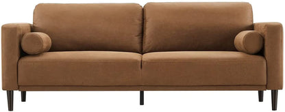 Mid-Century Faux Leather Sofa Couch (Brown)