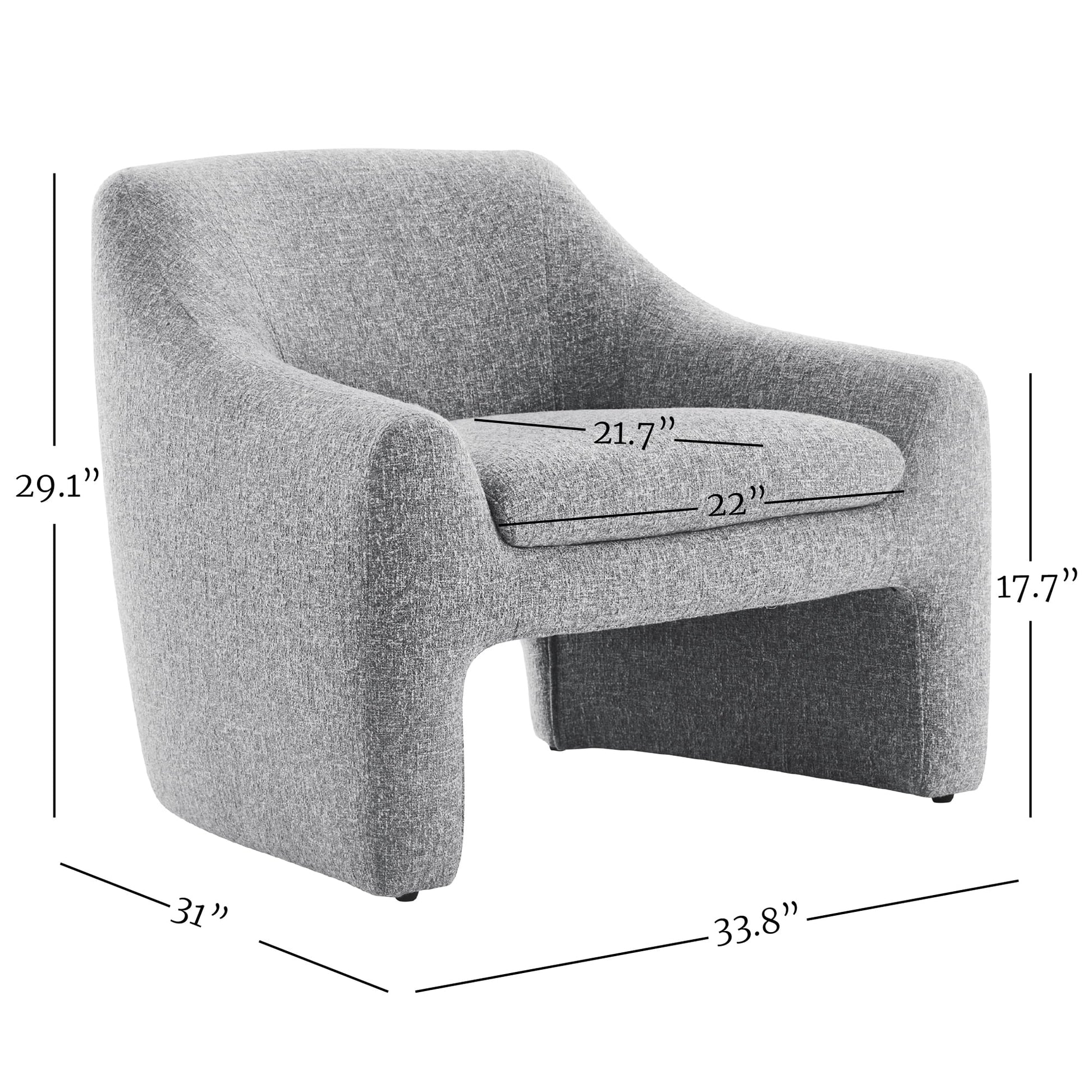 Modern Curved Accent Chair, Upholstered Fabric Armchair, Gray