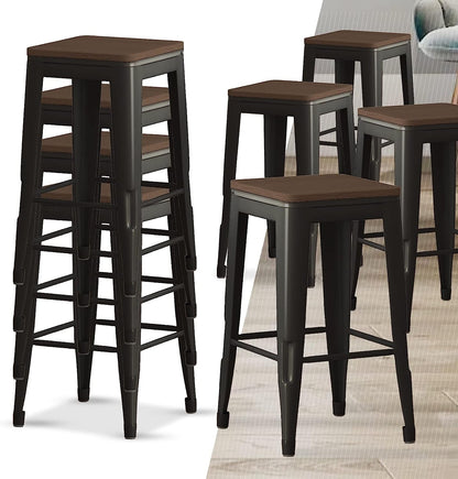 Square Metal Bar Stool Stackable Set of 2