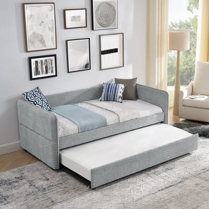 Upholstered Tufted Daybed Sofa Bed with Trundle and Convertible Design