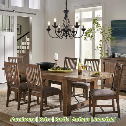 6-Light Farmhouse Candle Chandelier for Living Room, Rustic Industrial