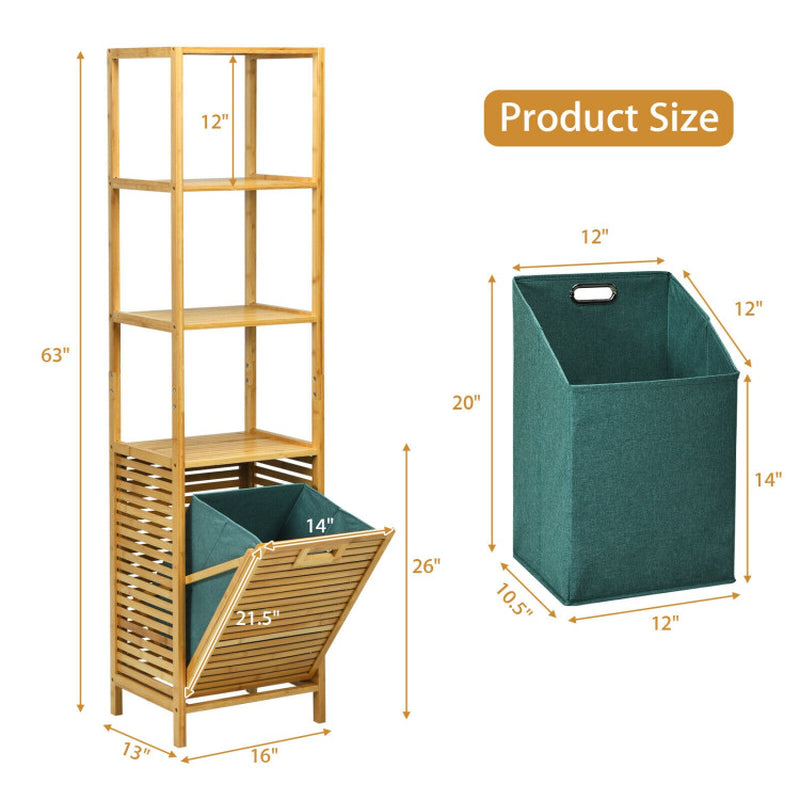 Bamboo Tower Hamper Organizer with 3-Tier Storage Shelves
