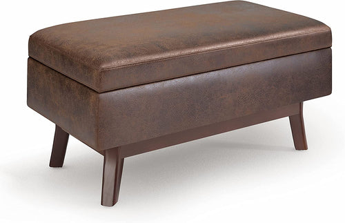 Mid Century Modern Storage Ottoman in Chestnut Brown