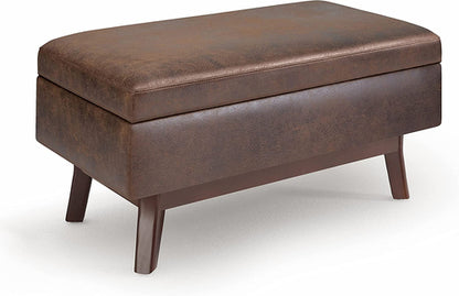 Mid Century Modern Storage Ottoman in Chestnut Brown