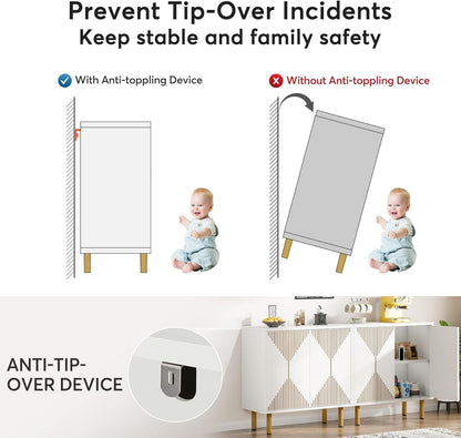 White Sideboard Buffet Cabinet, Modern Storage Cabinet with 4 Doors,