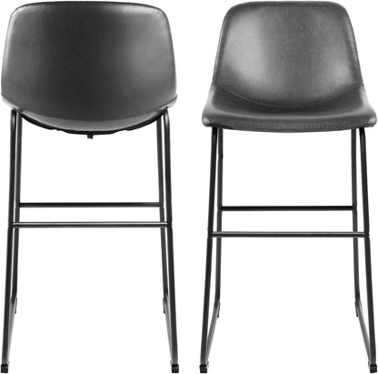 Industrial Grey PU Leather Bar Stools with Back (Set/2)