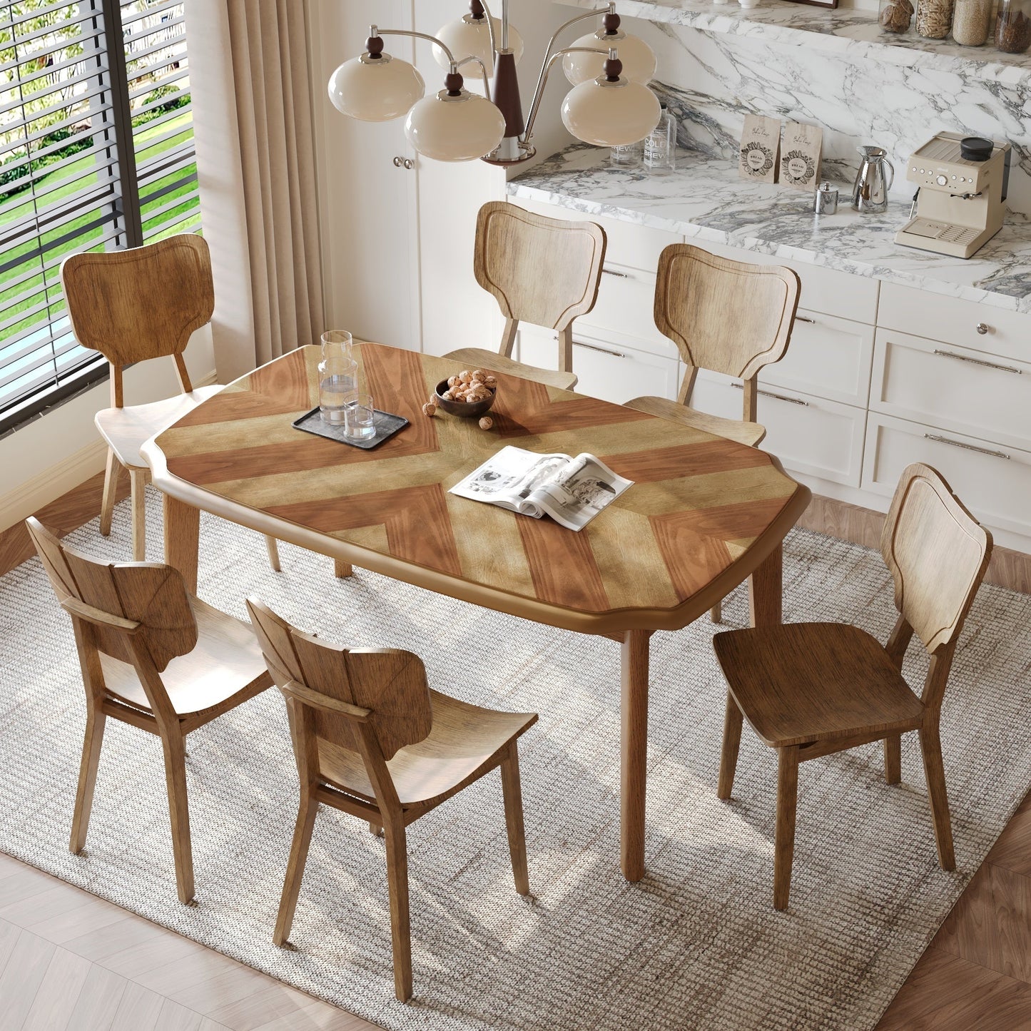 Vintage-Style Solid Wood Dining Table Set with Classic Dining Chairs for Home
