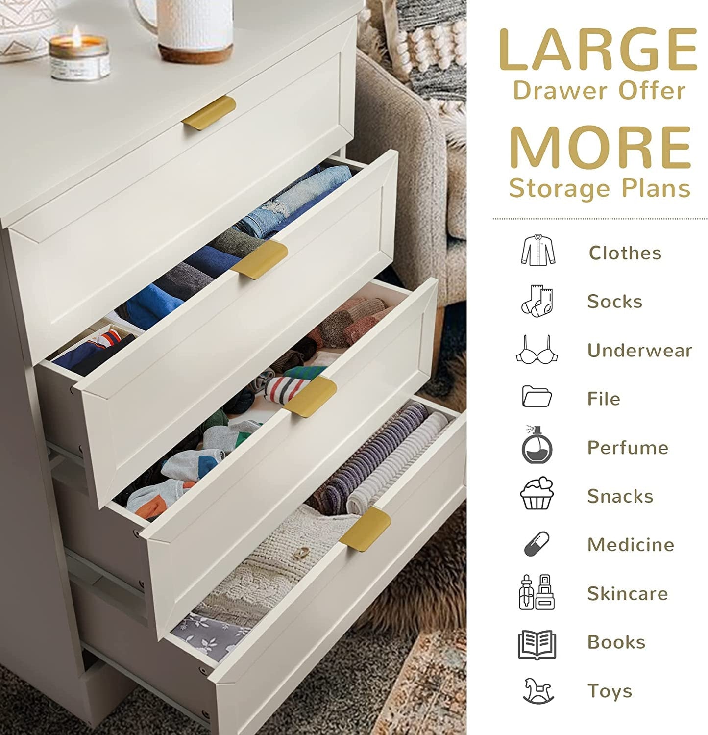 White 4-Drawer Modern Dresser