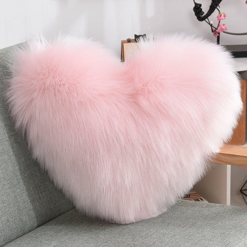 Throw Pillows Heart Shape Plush Shaggy Decorative Pillow