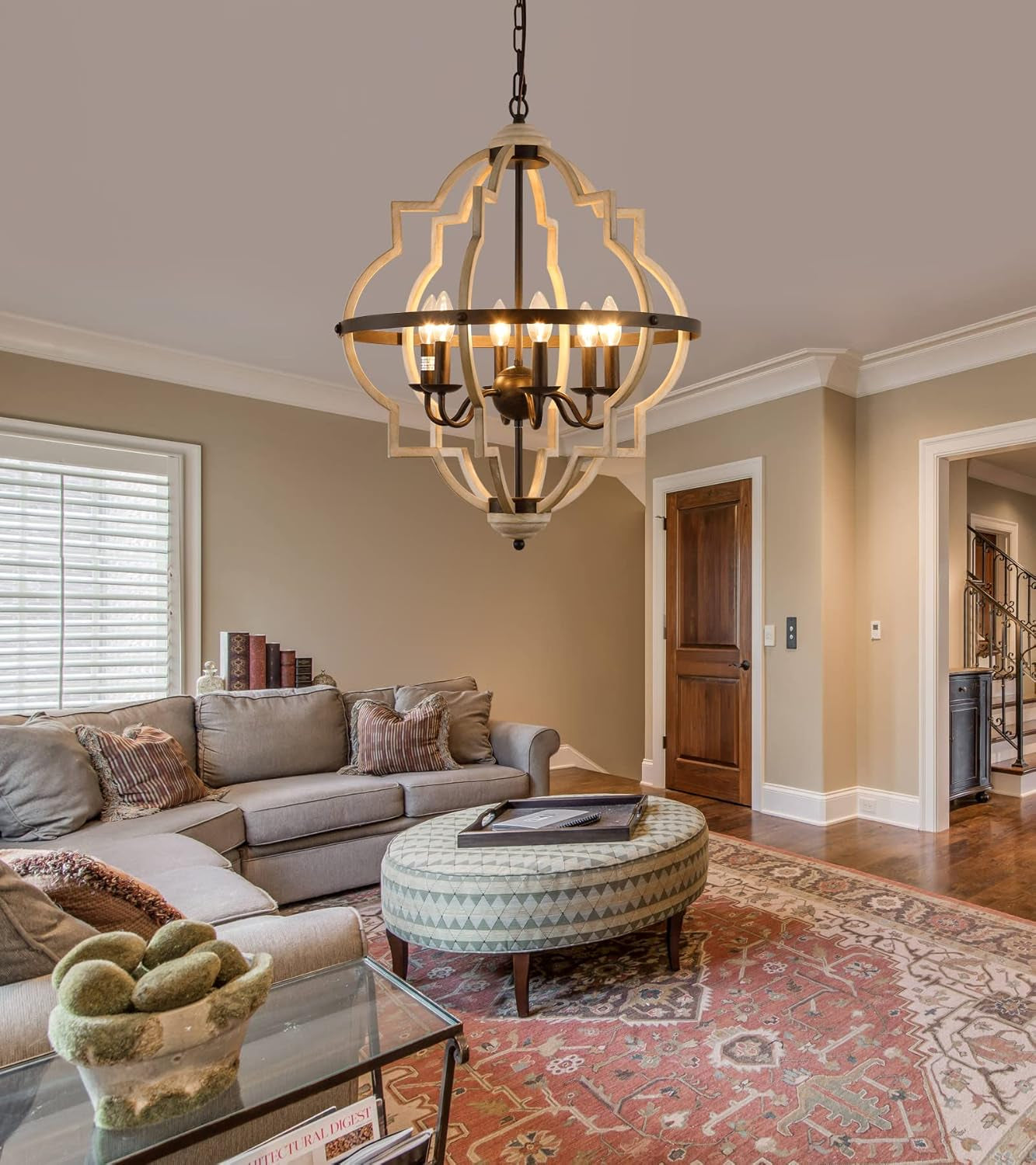 Rustic Antique Orb Chandelier Farmhouse Vintage 6-Lights Oak White