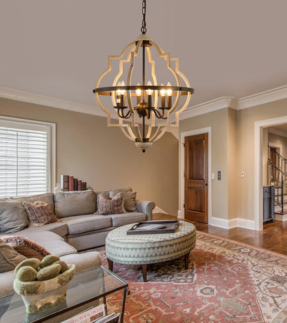 Rustic Antique Orb Chandelier Farmhouse Vintage 6-Lights Oak White