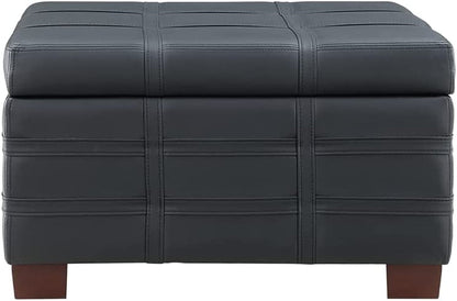 Black Faux Leather Storage Ottoman with Tray