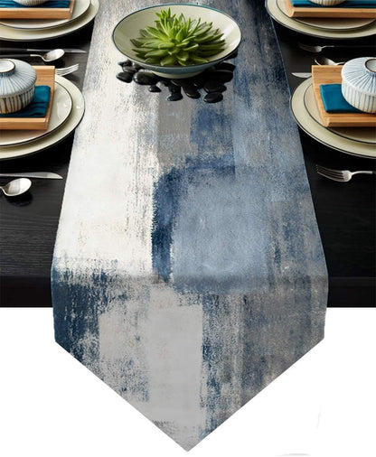 Blue and Grey Table Runner,Abstract Modern Art Burlap Table Runners for Table Dresser Runner Farmhouse Style for Dinner Party Holidays Home Decoration (Blue Grey, 13"X 71")