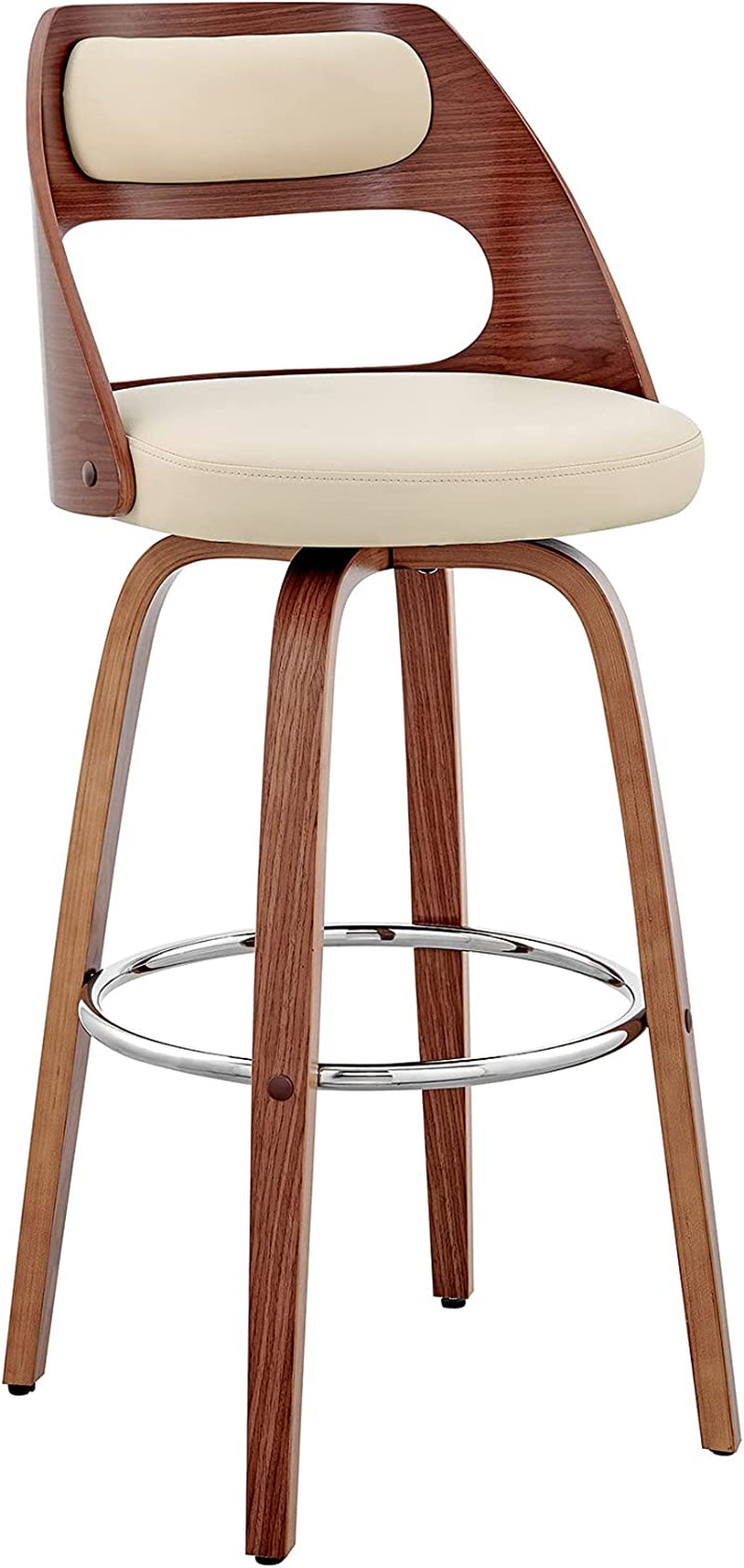 Cream Faux Leather Walnut Wood Bar Stool