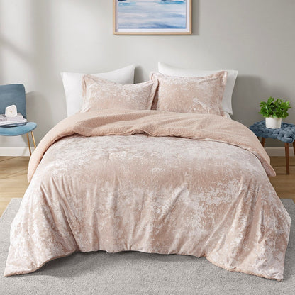 Full/Queen Crushed Velvet Sherpa Reversible Comforter Set