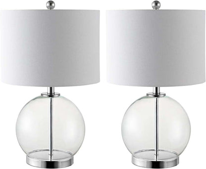SAFAVIEH Lighting Collection Lonni Smoked Grey Glass 23-Inch Bedroom Living Room Home Office Desk Nightstand round Table Lamp Set of 2 (LED Bulbs Included)