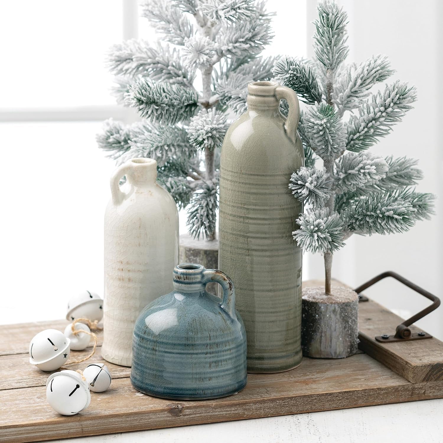 Sullivans Ceramic Jug Vase Set, Farmhouse Decor, Kitchen, Bedroom, Office, Living Room, Bathroom, & Coffee Table Centerpiece Decorations, Vases for Decor, Mantle & Shelf (CM2431)