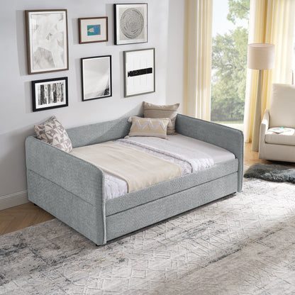 Upholstered Tufted Daybed Sofa Bed with Trundle and Convertible Design