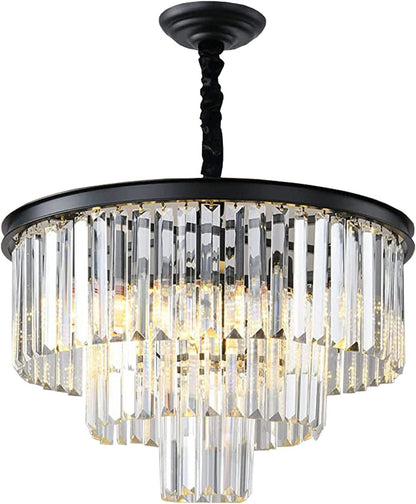 Gold Modern Crystal Chandelier Lighting K9 Crystal round Chandelier Hanging Ceiling Light Fixture 3-Tier Contemporary Crystal Pendant Light for Dining Room Living Room Bedroom