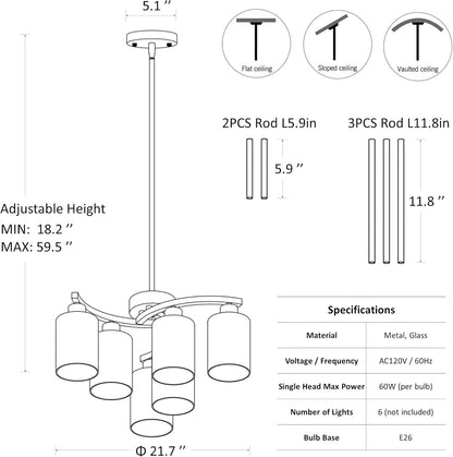 6-Light Brushed Nickel Chandeliers for Dining Room Light Fixtures over
