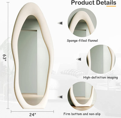 Full Length Mirror, 63 X 24 Wall Mirror, Flannel Wrapped Wooden Frame