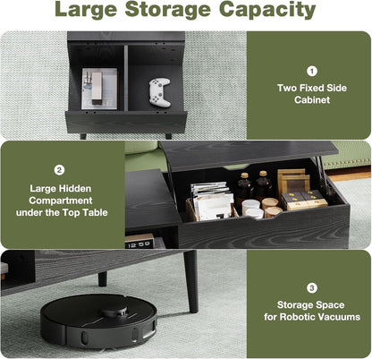 Wood Lift Top Coffee Table with Hidden Compartment and Large Storage