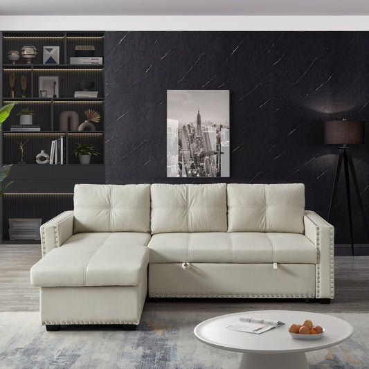 88" Convertible Pull Out Sofa Bed with Storage Chaise Sofa Bed