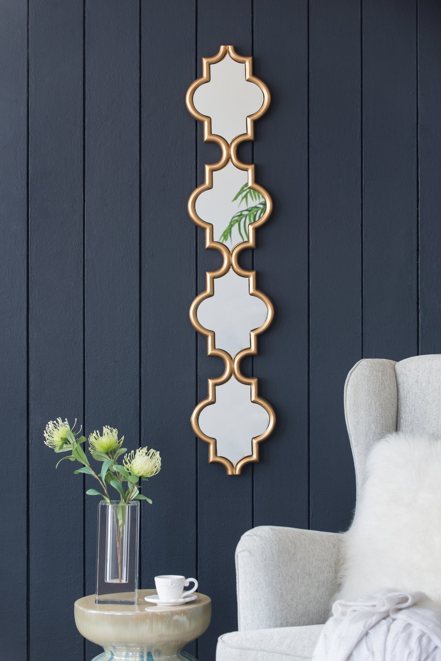 Gold Narrow Four Tiered Wall Mirror, 9.5x1x47.2'