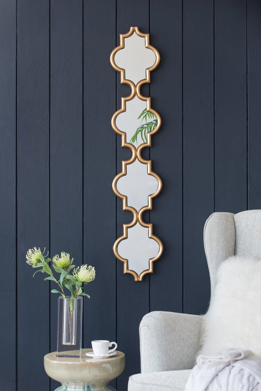 Gold Narrow Four Tiered Wall Mirror, 9.5x1x47.2'