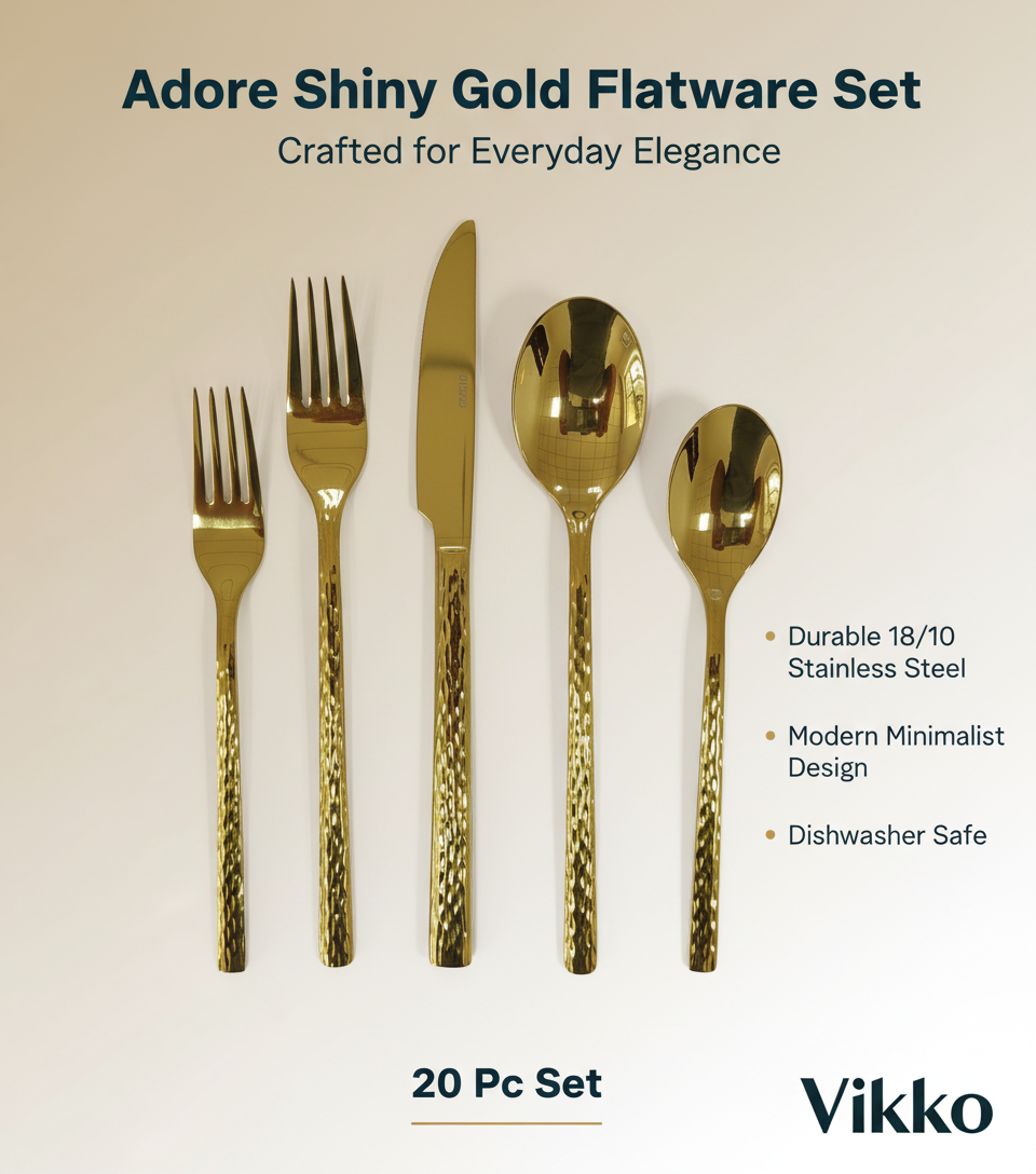 Vikko - Adore, Shiny Gold, 18/10 SS, 20 Pc Flatware Set
