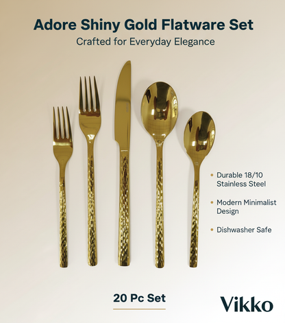 Vikko - Adore, Shiny Gold, 18/10 SS, 20 Pc Flatware Set