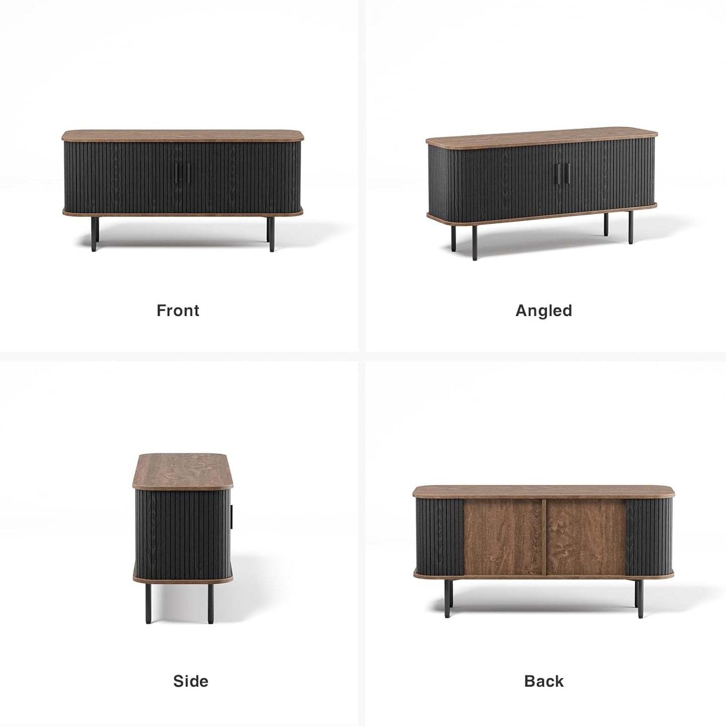 47''W Black Cabinet with Storage, Media Console, Tambour TV Stand,