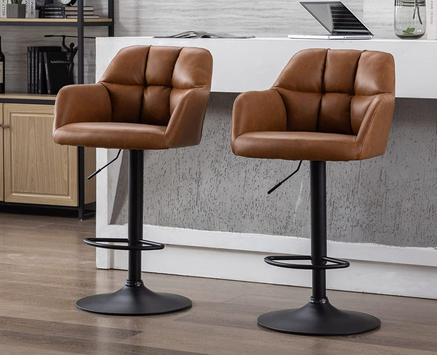 Modern Swivel Bar Stools Leather with Back and Arms