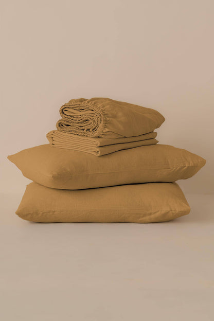 Solid Linen Bedding Set –Bedsheet, Fitted & Pillowcases