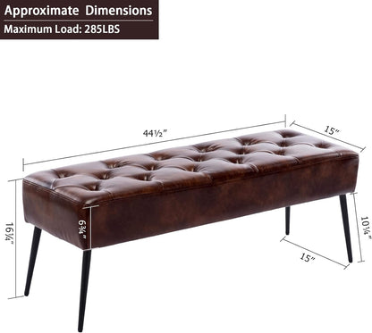 DUHOME Button-Tufted Ottoman Bench, Upholstered Bedroom Benches Footrest Stool Dining Bench Leather Accent Bench for Entryway Dining Room Living Room Bedroom End of Bed, Dark Brown