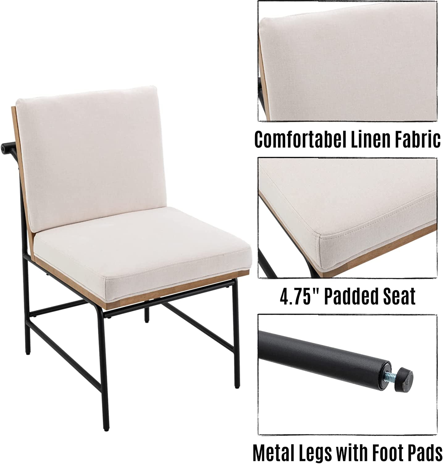 Mid Century Linen Dining Chairs Set of 2, White