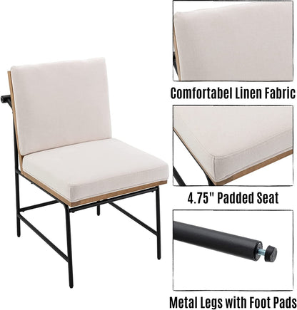 Mid Century Linen Dining Chairs Set of 2, White