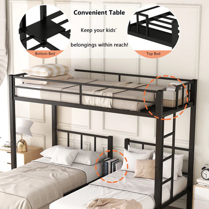 Metal Twin Triple Bunk Bed, Twin over Twin over Twin Bunk Bed for 3 Kids, Noise Reduced Structure, Separates into 3 Twin Beds, Black
