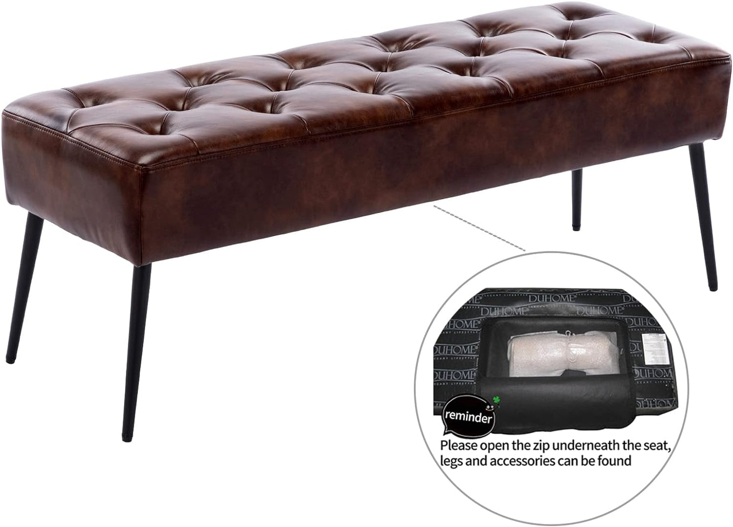 DUHOME Button-Tufted Ottoman Bench, Upholstered Bedroom Benches Footrest Stool Dining Bench Leather Accent Bench for Entryway Dining Room Living Room Bedroom End of Bed, Dark Brown