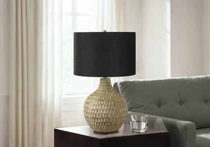Lighting, 25'h, Table Lamp, Black Shade, Brown Resin, Contemporary