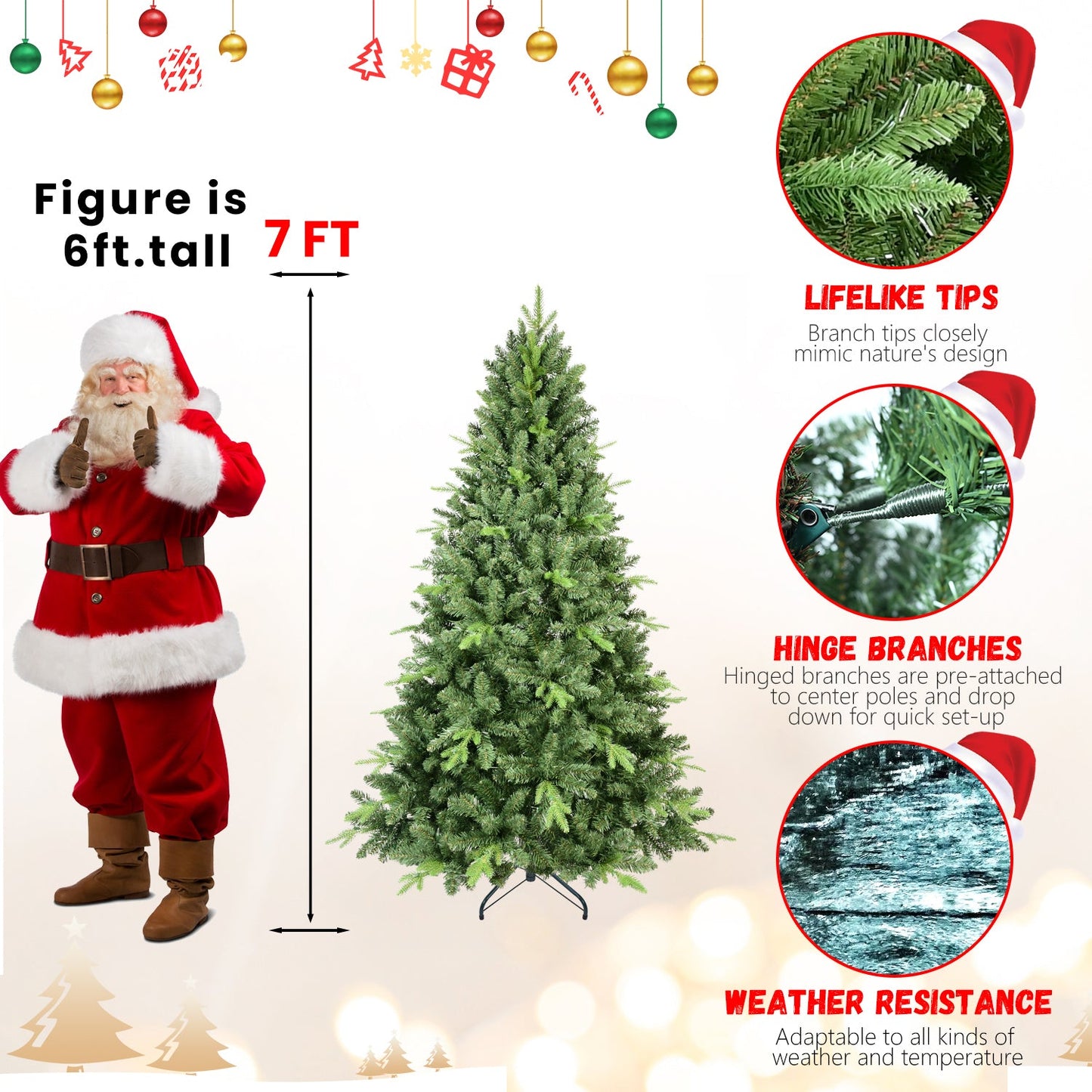 9FT Classic Christmas Tree with 3509 PE+PVC Tips – Realistic Hinged
