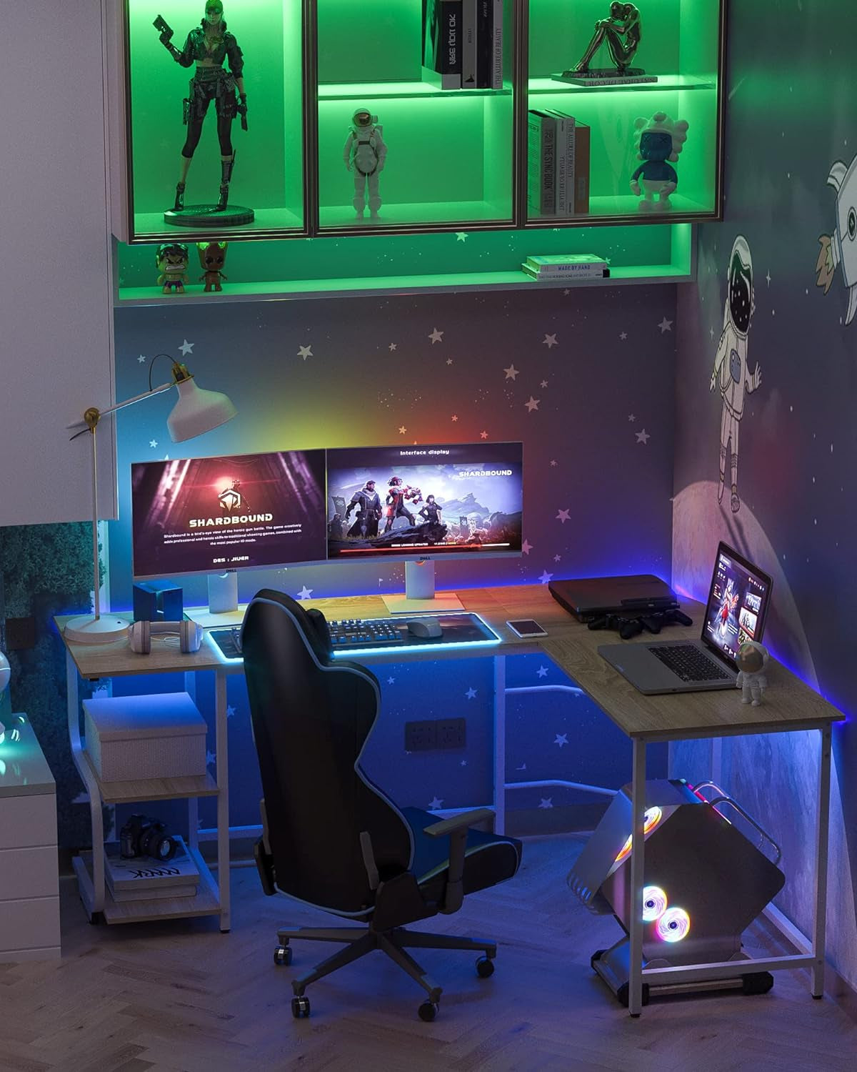 Teraves Reversible L Shaped Desk with Large Surface, 69 Inch Sturdy Corner Desk with Storage Shelves, Premium Office Computer Desk Workstation for Home Office Gaming