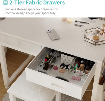 Small Makeup Vanity Desk with Fabric Drawers, 32 Inch White Vanity